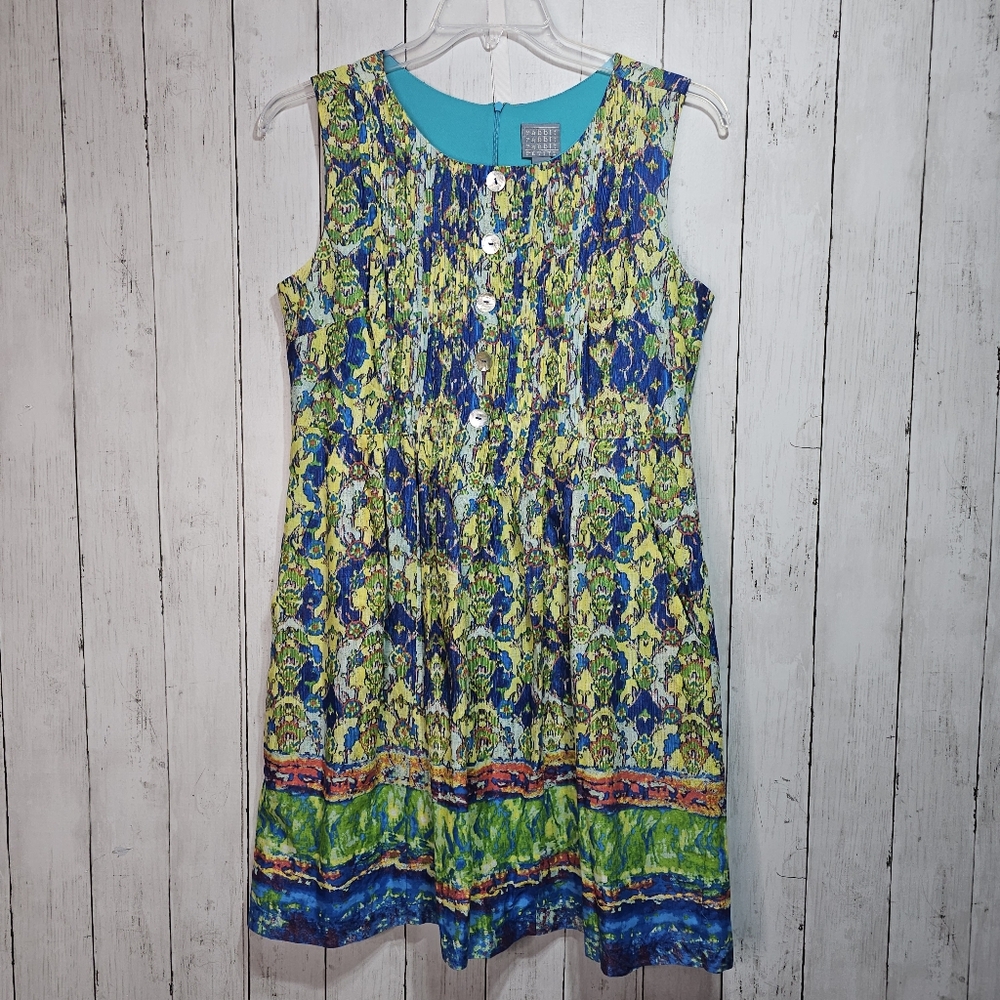 Rabbit Rabbit Rabbit Women's Multicolor Printed Pintuck Dress Size 12 Petite.